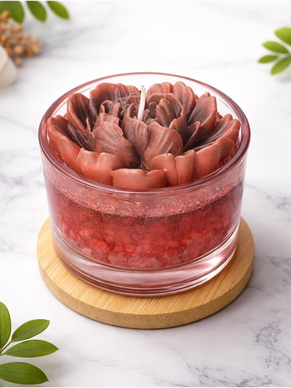Scented Floral Red Glass Candle